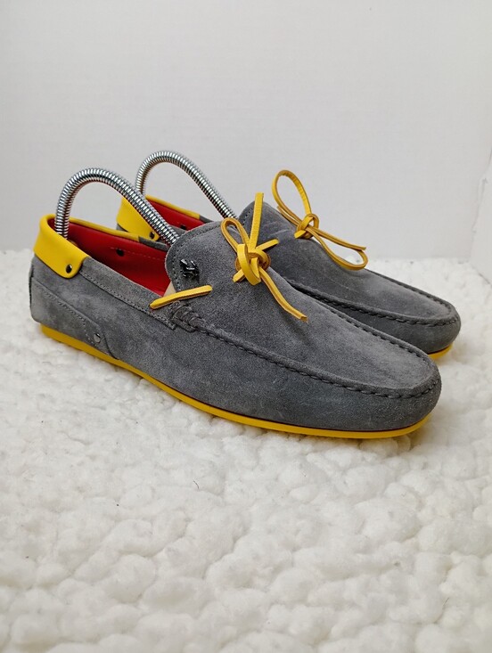 Tod\'s For Ferrari Gray Suede Driving Loafers Moccasins Yellow Trim Mens 6.5 main image 8